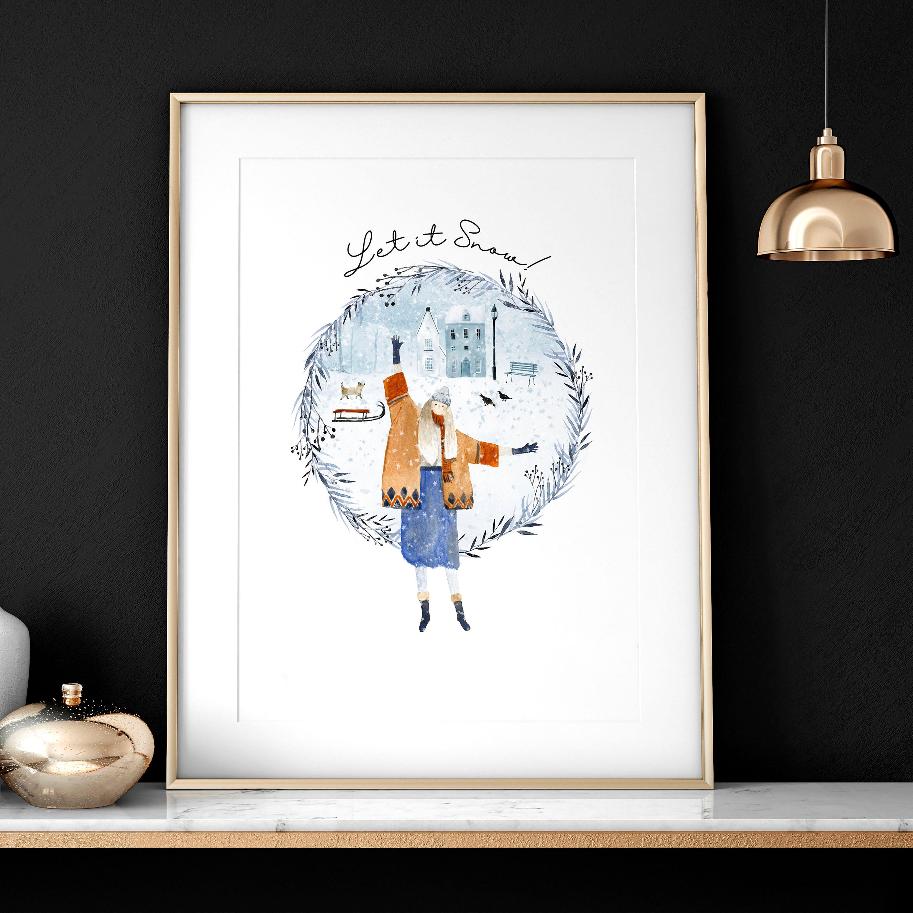 A vibrant Christmas wall art print featuring intricate holiday designs, perfect for festive home decor.