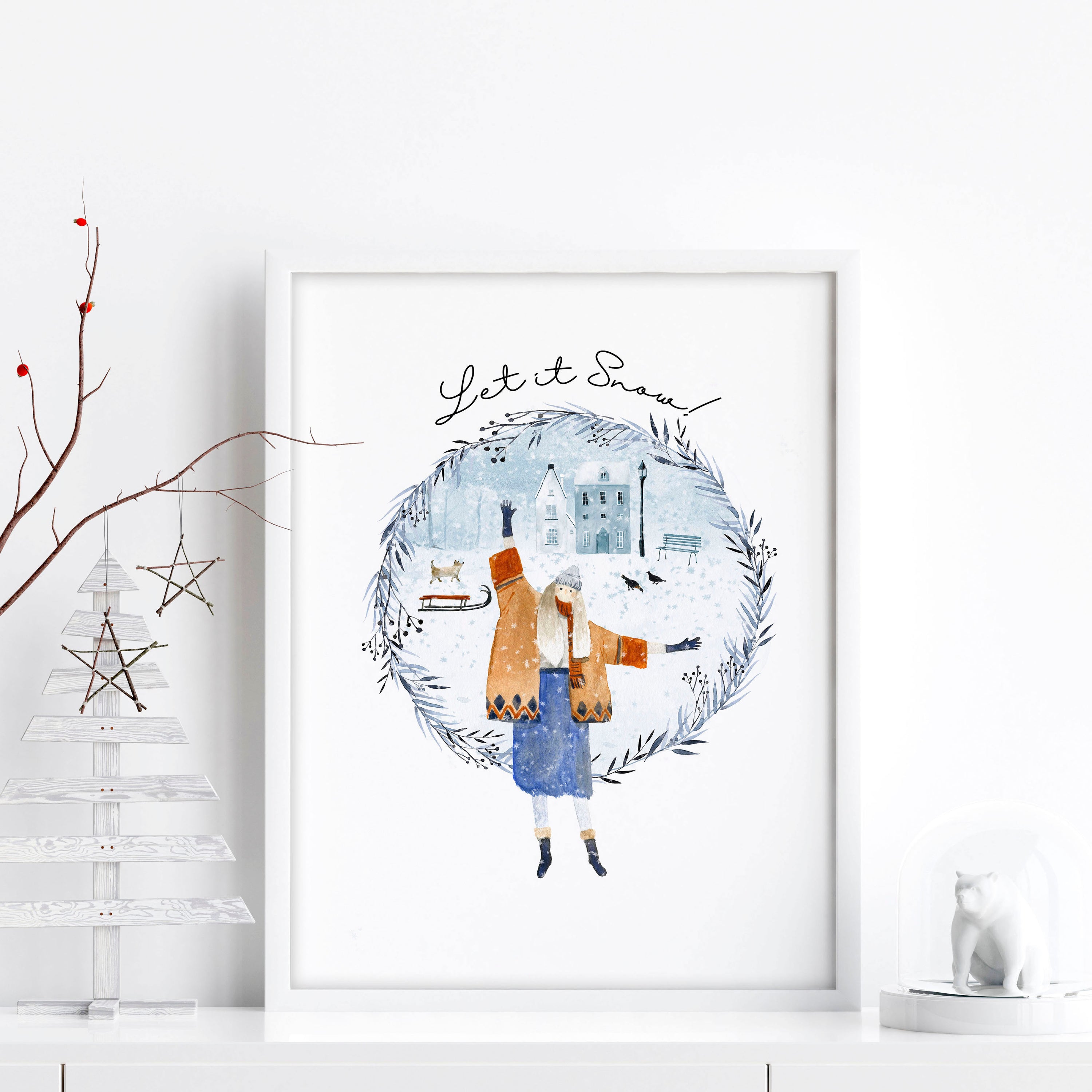 A vibrant Christmas wall art print featuring intricate holiday designs, perfect for festive home decor.