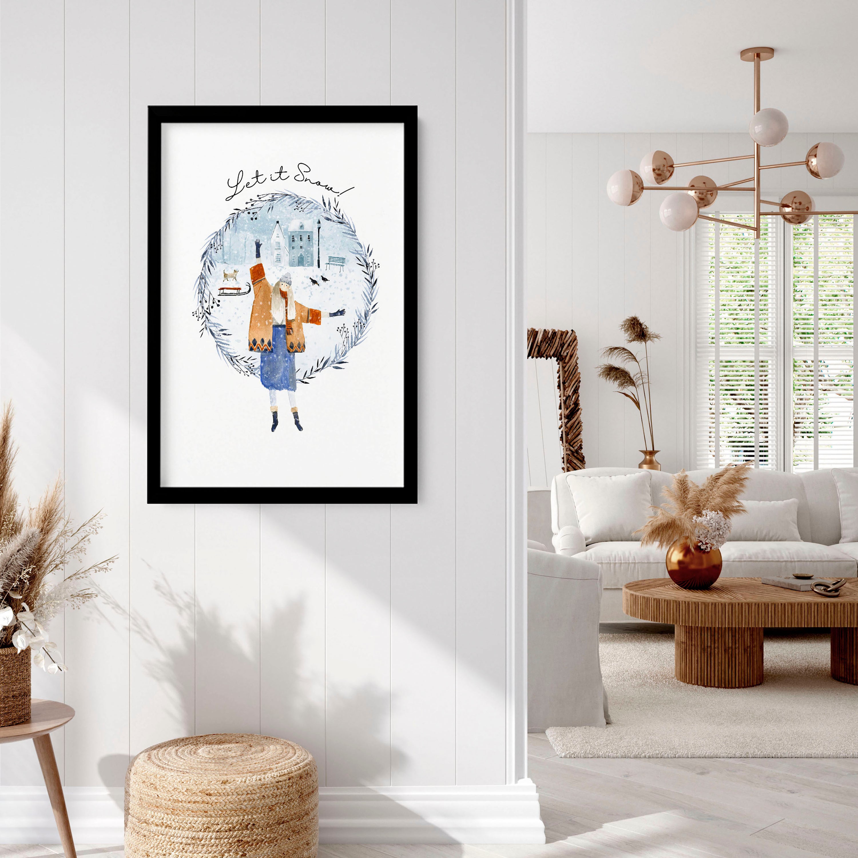 A vibrant Christmas wall art print featuring intricate holiday designs, perfect for festive home decor.