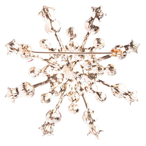 Colorful snowflake charm brooch featuring crystal rhinestones and gold plating, perfect for Christmas jewelry.