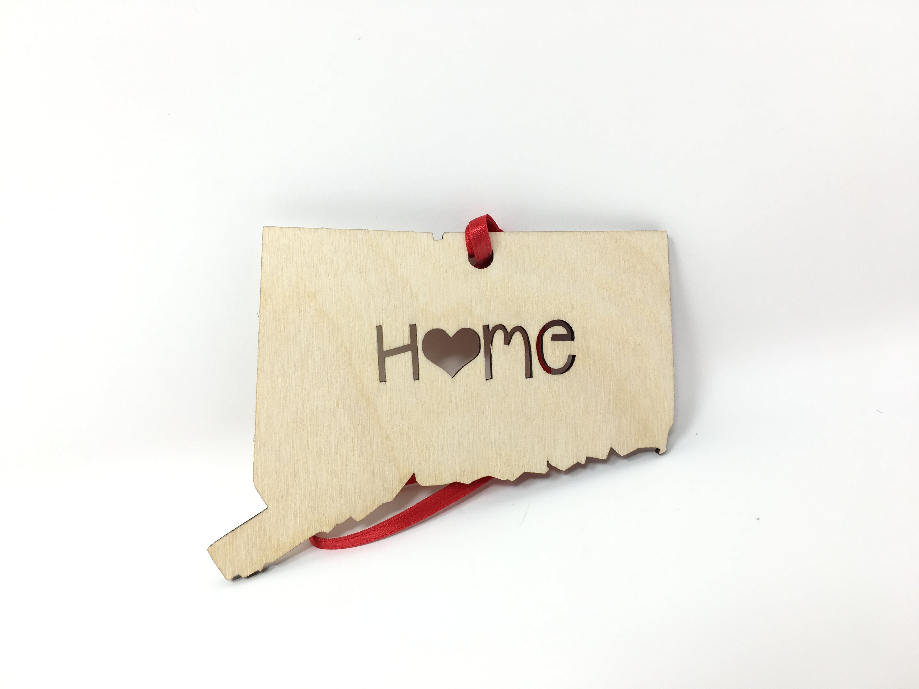 Connecticut State Wood Christmas Ornament featuring a 'Home' design made from premium Baltic Birch wood.