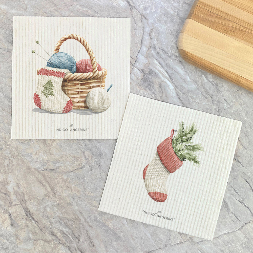 Fairytale Stockings 2pk Swedish Dish Cloths featuring beautiful designs, eco-friendly materials, and vibrant colors.