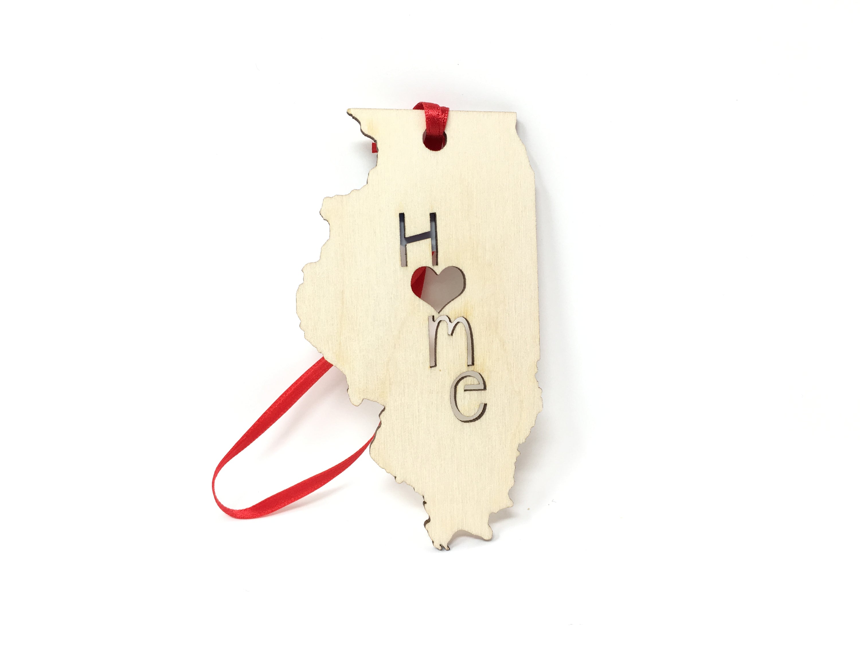 Illinois State Wood Christmas Ornament featuring a 'Home' design made from premium Baltic Birch wood.