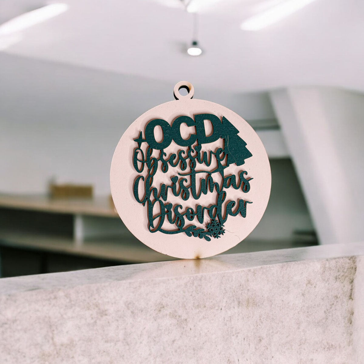 Handcrafted 3D Wooden Christmas Ornaments in various colors, showcasing unique designs and rustic jute twine for hanging.