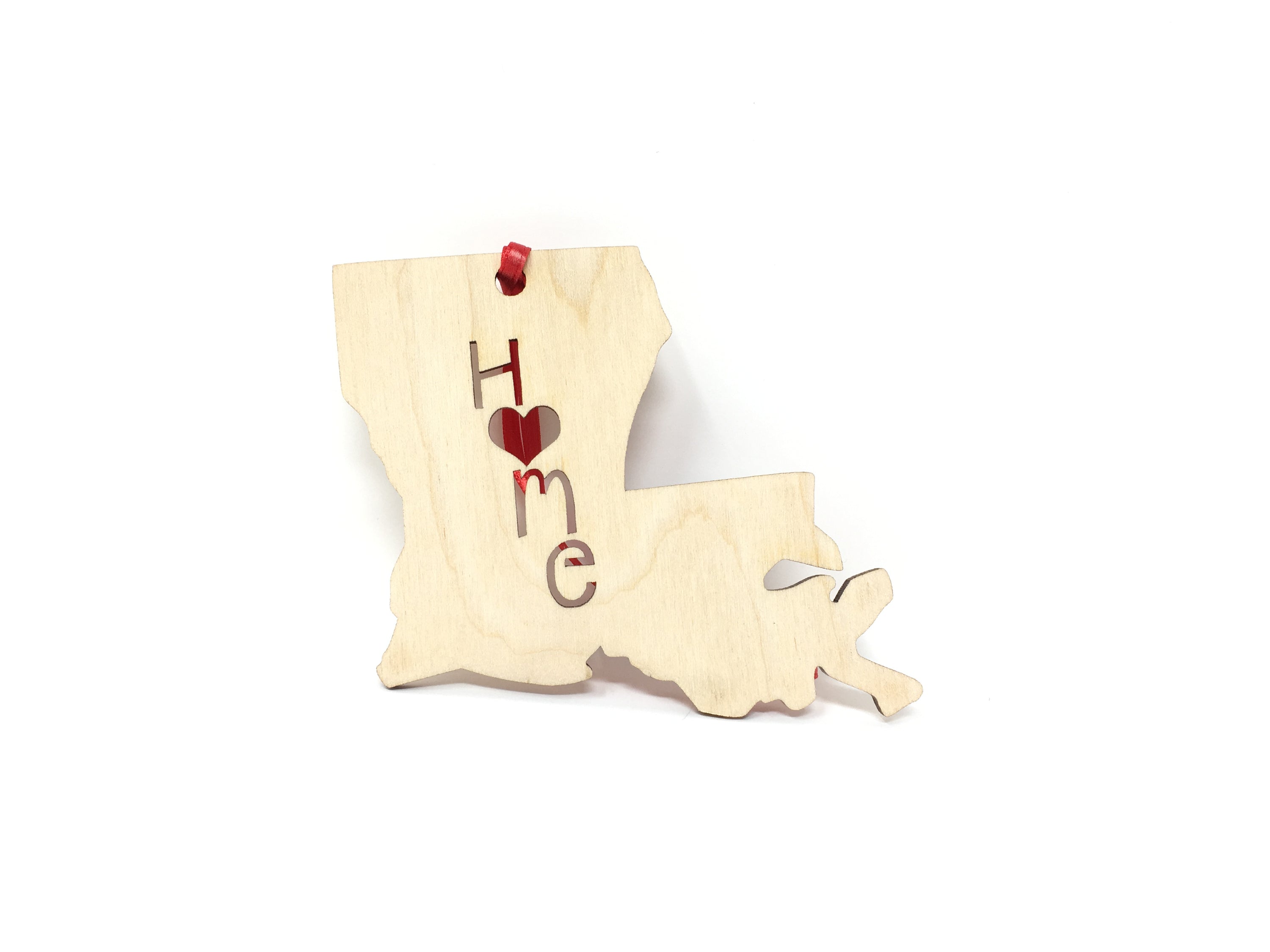 Louisiana State Wood Christmas Ornament made from premium Baltic Birch wood, featuring intricate design and rustic charm.