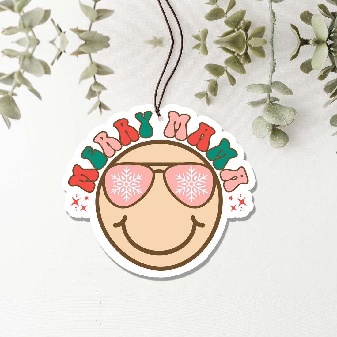 Merry Mama Freshie hanging air freshener in a festive design, showcasing its vibrant colors and charming shape, perfect for home or car use.