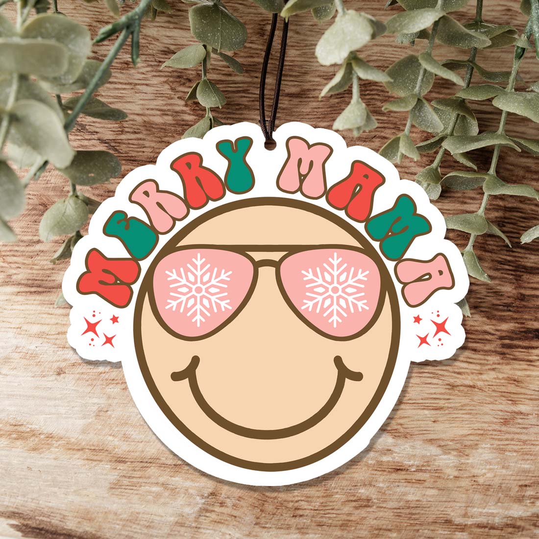 Merry Mama Freshie hanging air freshener in a festive design, showcasing its vibrant colors and charming shape, perfect for home or car use.