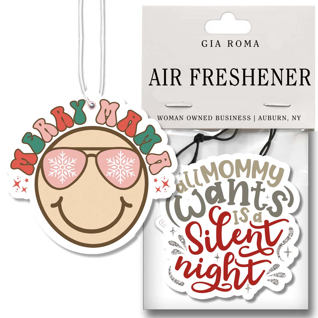 Merry Mama Freshie hanging air freshener in a festive design, showcasing its vibrant colors and charming shape, perfect for home or car use.
