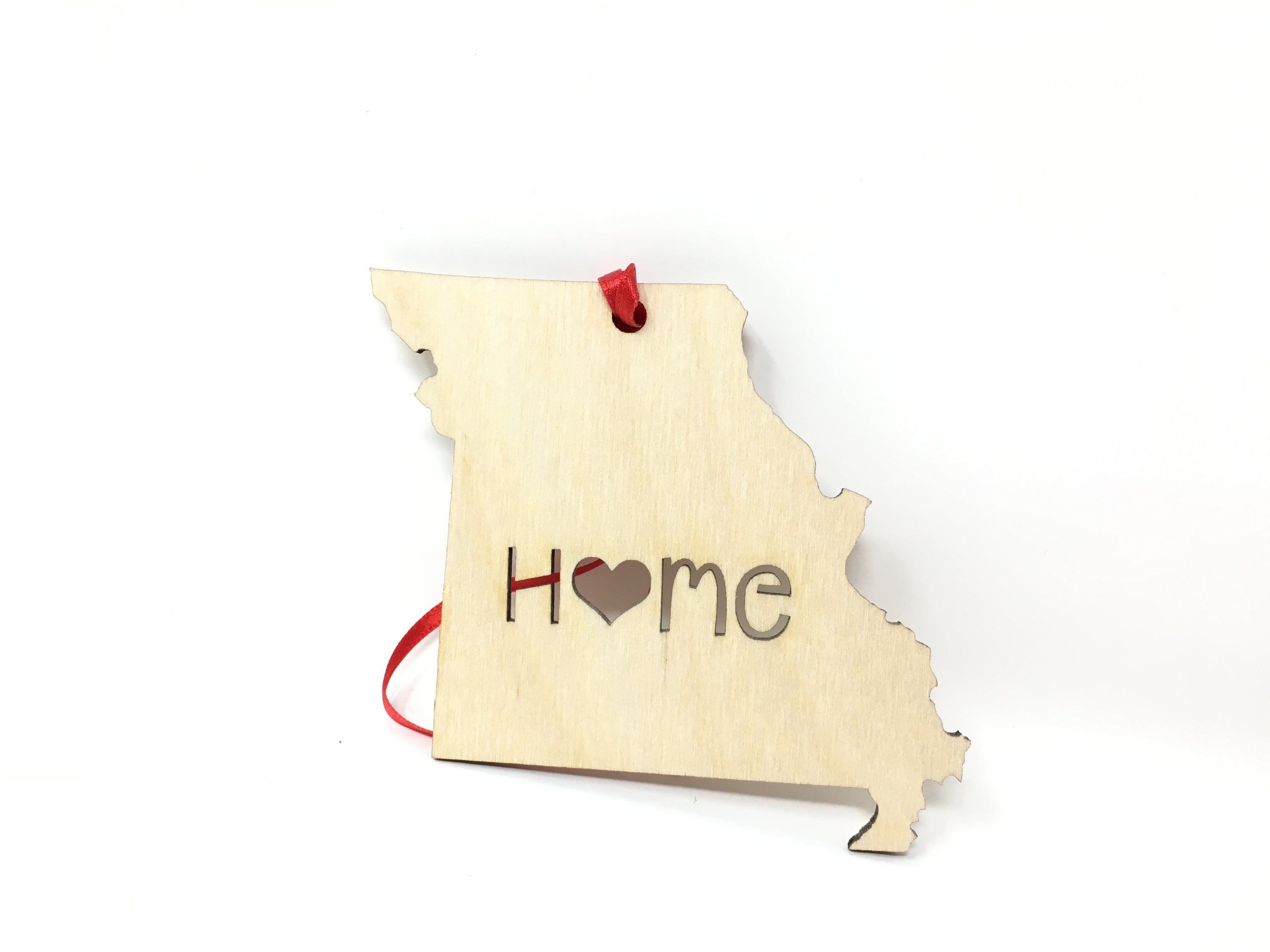 Missouri State Wood Christmas Ornament made from Baltic Birch, featuring intricate design and state outline.