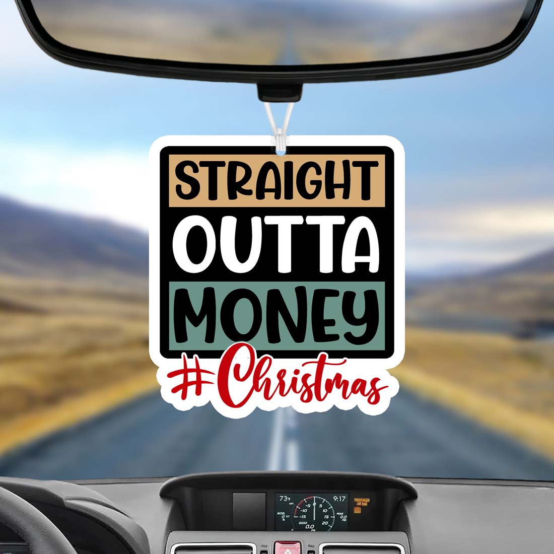 Straight Outta $ Freshie hanging air freshener in a stylish design, showcasing its vibrant colors and appealing scent options.