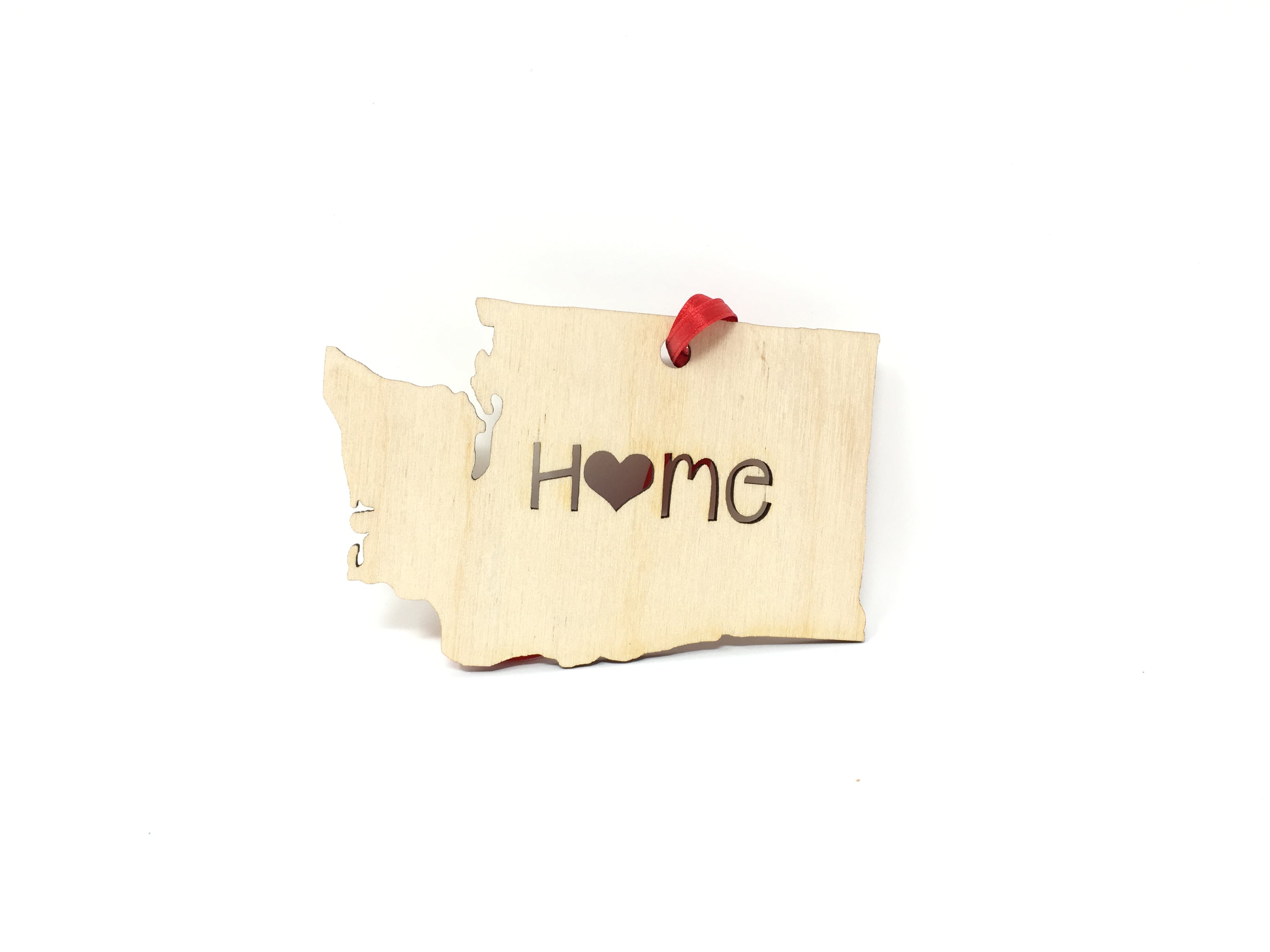 Washington State Wood Christmas Ornament made from Baltic Birch, featuring an adorable 'Home' design.
