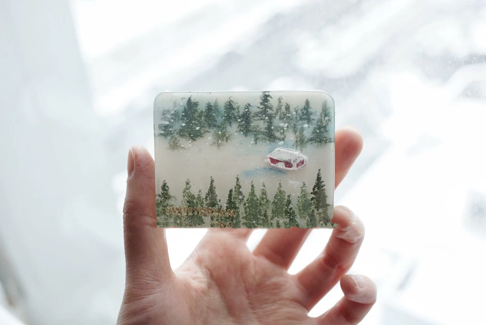 Handmade aromatic soap gift featuring winter forest and alpine cool scents, beautifully packaged for the holiday season.