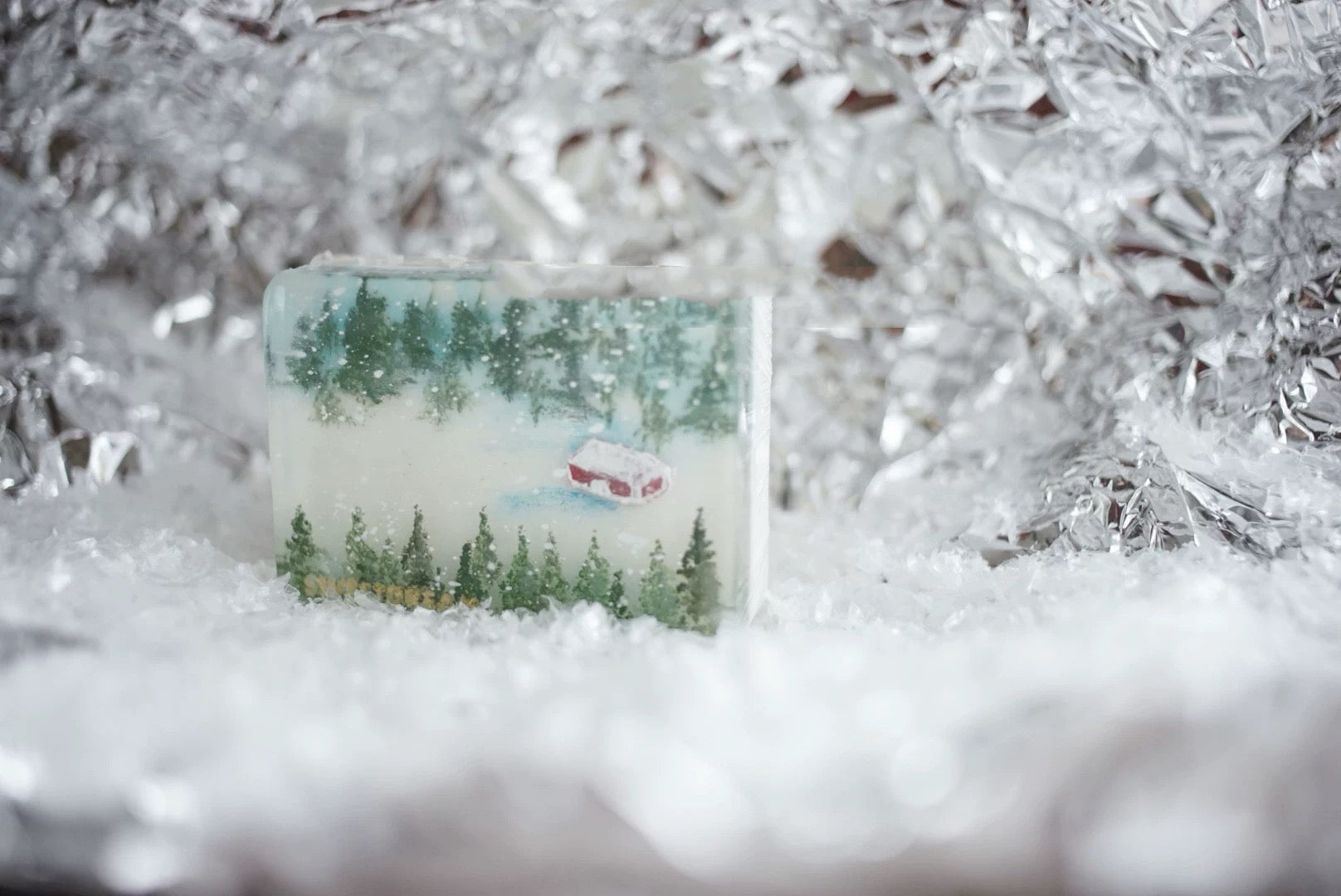 Handmade aromatic soap gift featuring winter forest and alpine cool scents, beautifully packaged for the holiday season.
