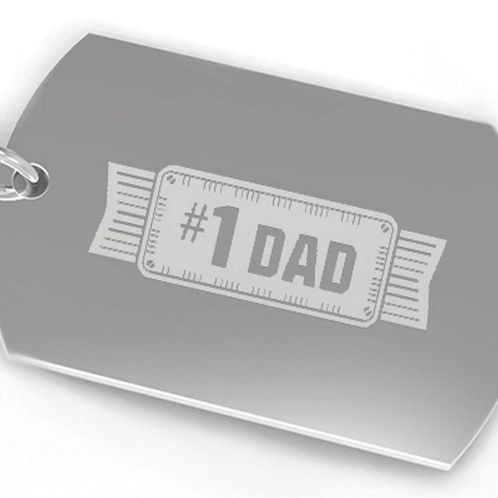 A unique #1 Dad key chain made of durable nickel plate, featuring an engraved design, available in three styles: Dog Tag, Split Heart, and Full Heart.