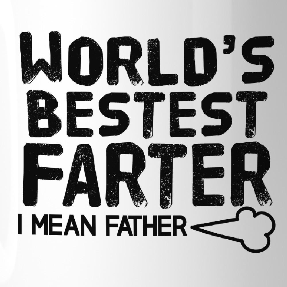 Ceramic coffee mug with the text 'World's Bestest Farter' printed on both sides, perfect for Father's Day gifts.