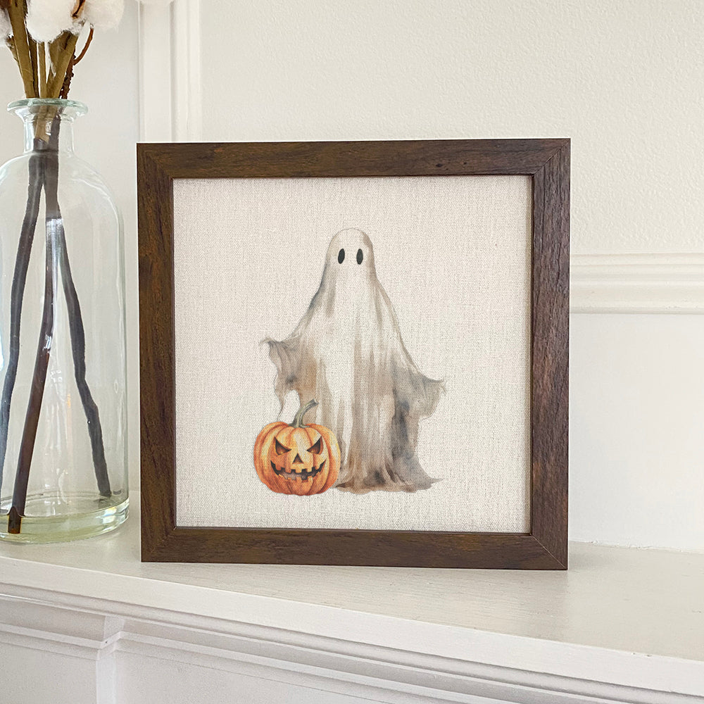 Main Ghost and Pumpkin - Framed Sign image