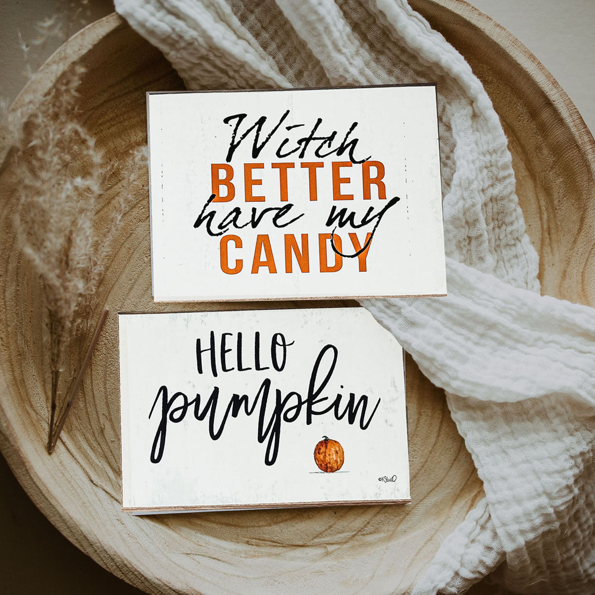 A rustic wooden sign reading 'Witch Better Have My Candy' in black and orange lettering, perfect for Halloween decor.