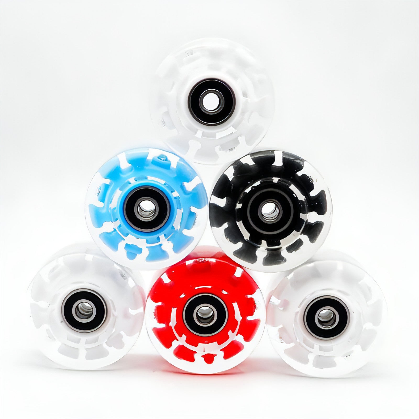 Colorful flashing wheels for roller skates, enhancing visibility and fun during skating.