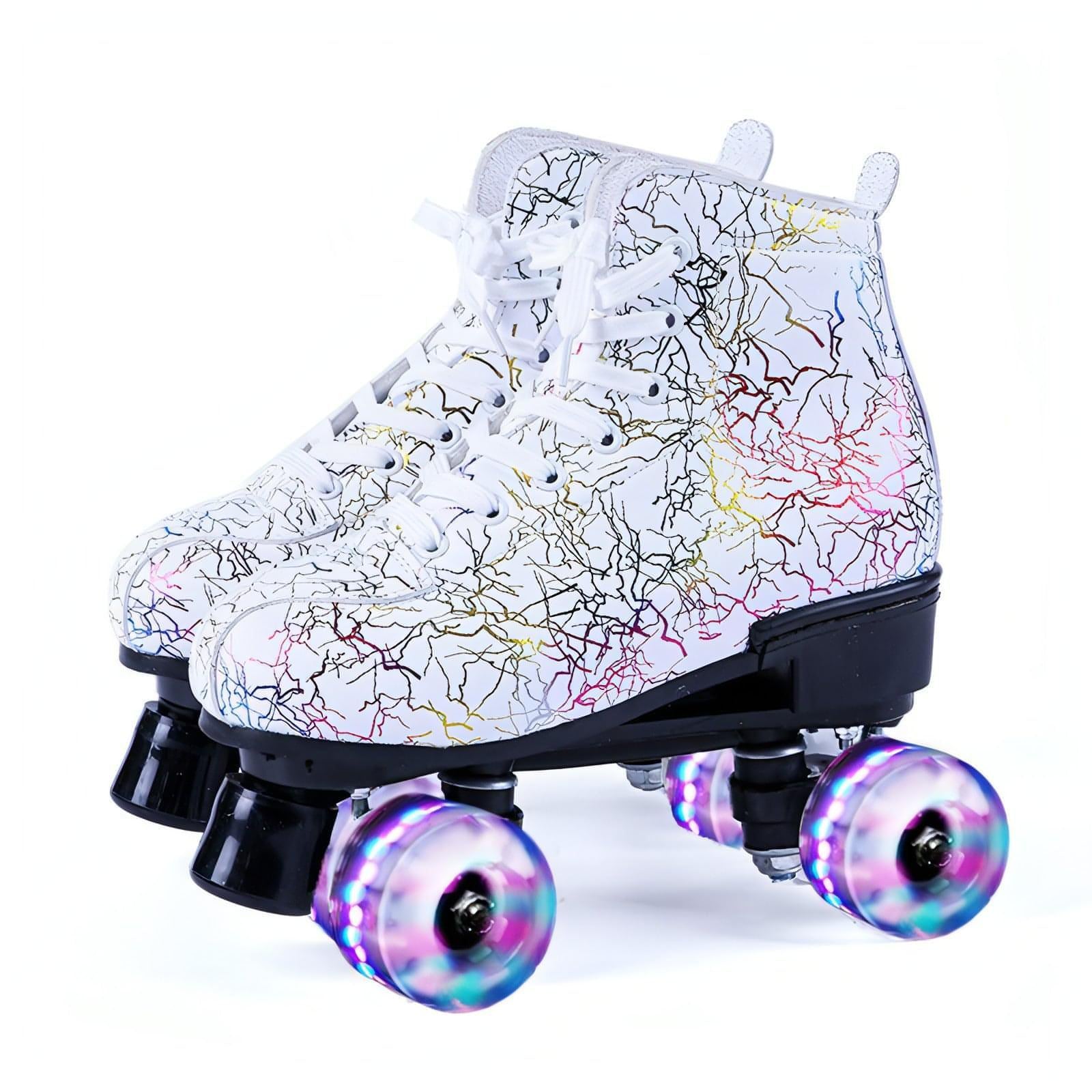 New Black And White Double Row Skates designed for adults, featuring a stylish design and double row wheels for enhanced stability.