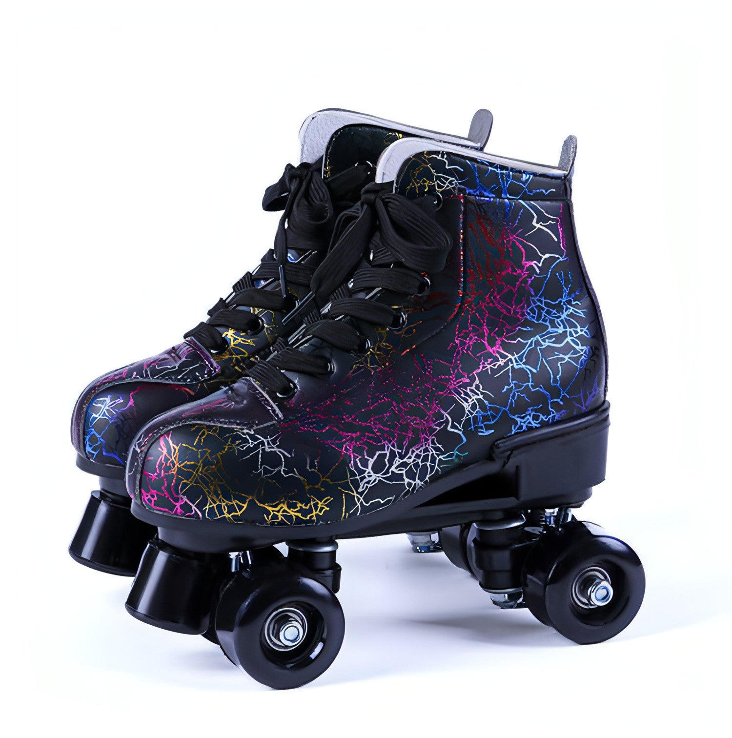 New Black And White Double Row Skates designed for adults, featuring a stylish design and double row wheels for enhanced stability.