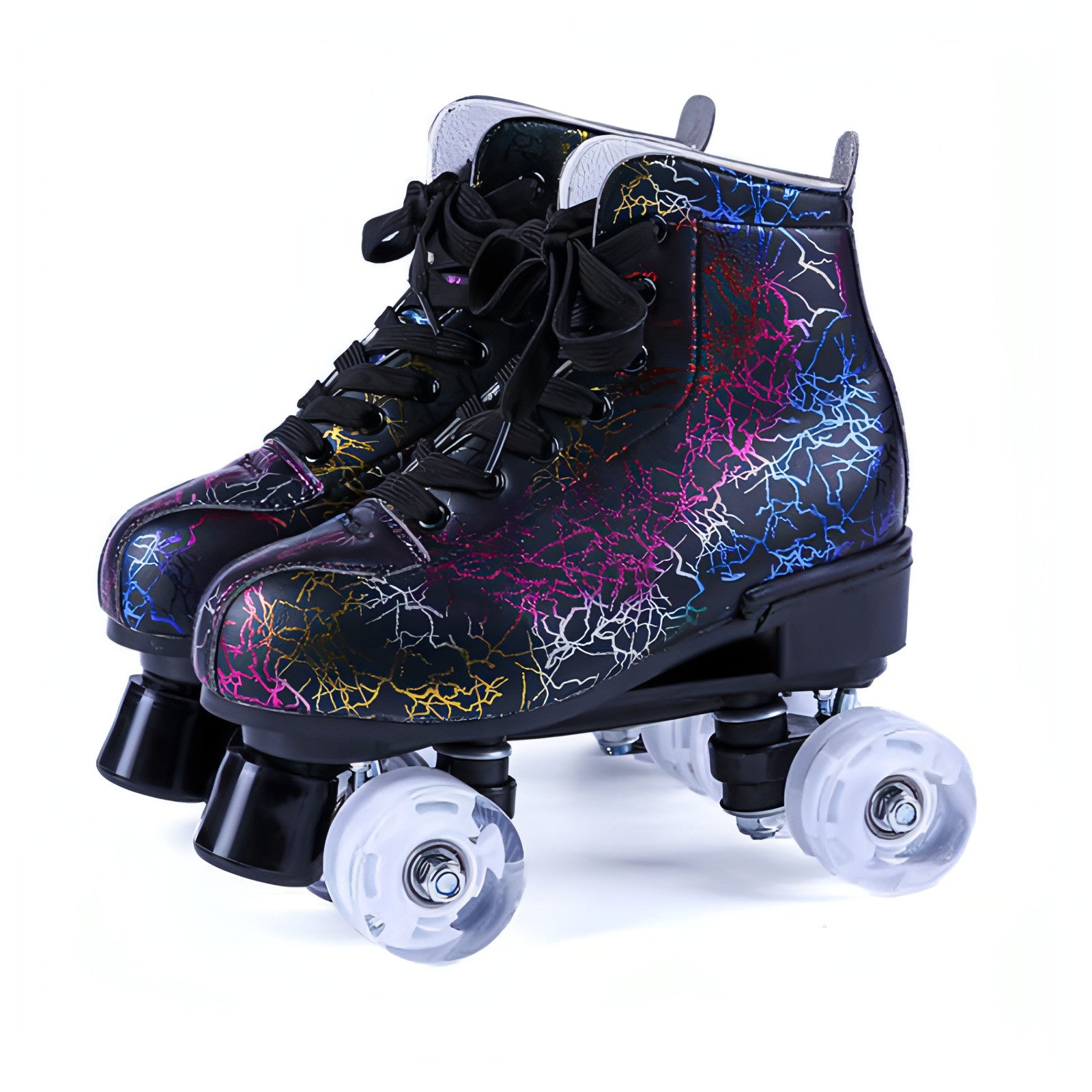 New Black And White Double Row Skates designed for adults, featuring a stylish design and double row wheels for enhanced stability.