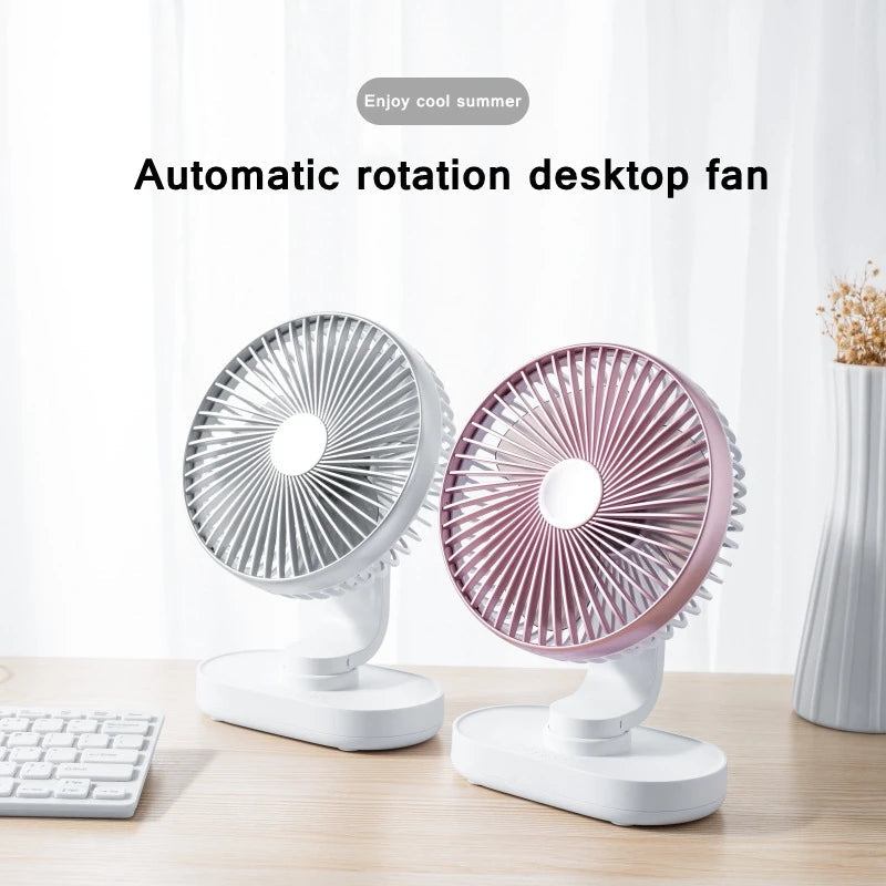 A sleek and modern 4000mAh rechargeable air cooling ventilator with adjustable fan blades and USB charging ports.
