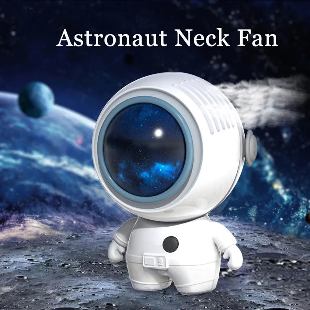 Astronaut Neck Hanging Fan in a vibrant design, showcasing its portable and cute features, ideal for hands-free cooling.