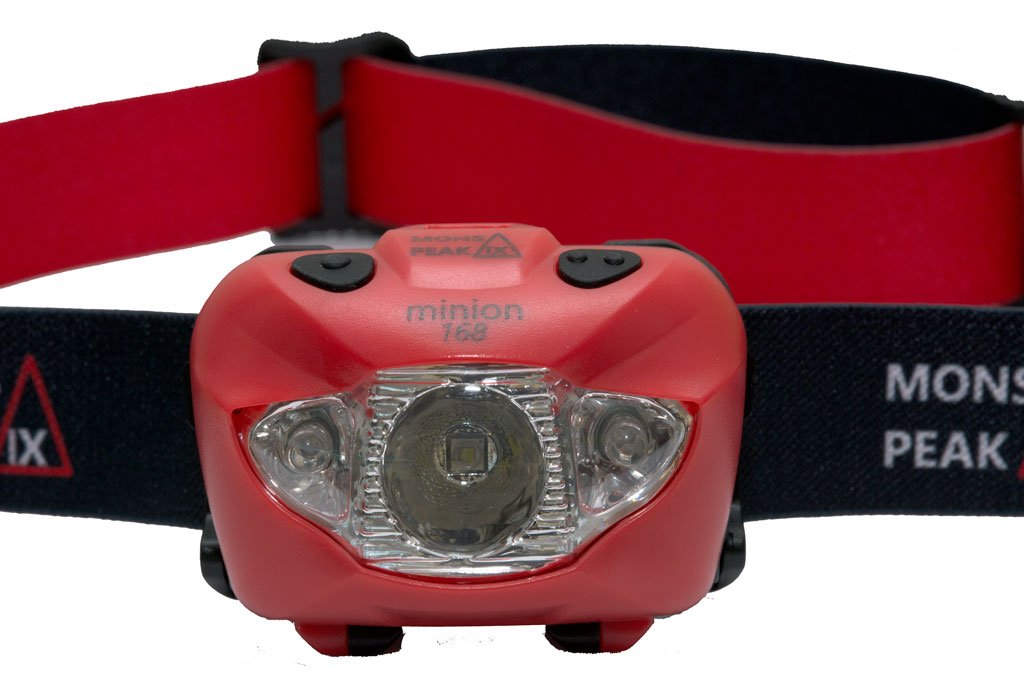 Minion 168 Headlamp showcasing its lightweight design, adjustable headband, and powerful Cree XP-E LED light features.