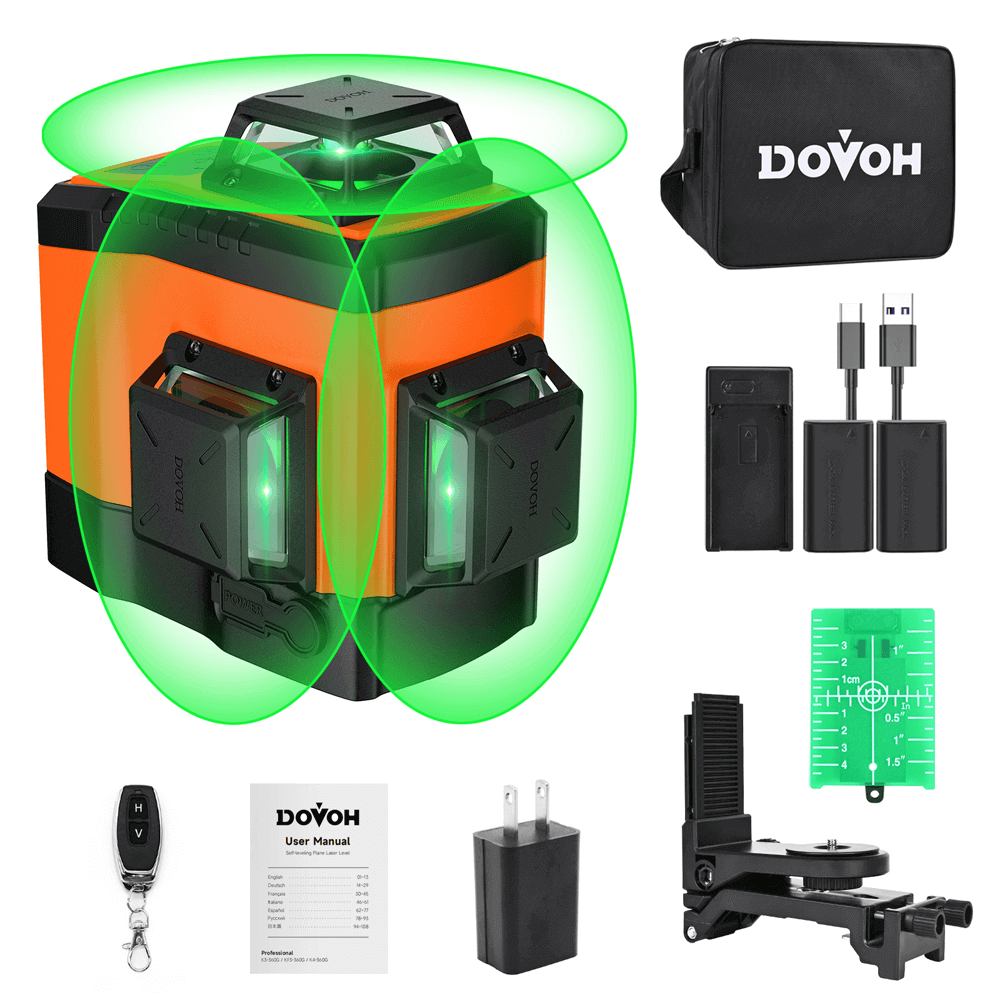 Dovoh K3-360G Green Laser Level with three 360-degree laser lines for precise alignment.