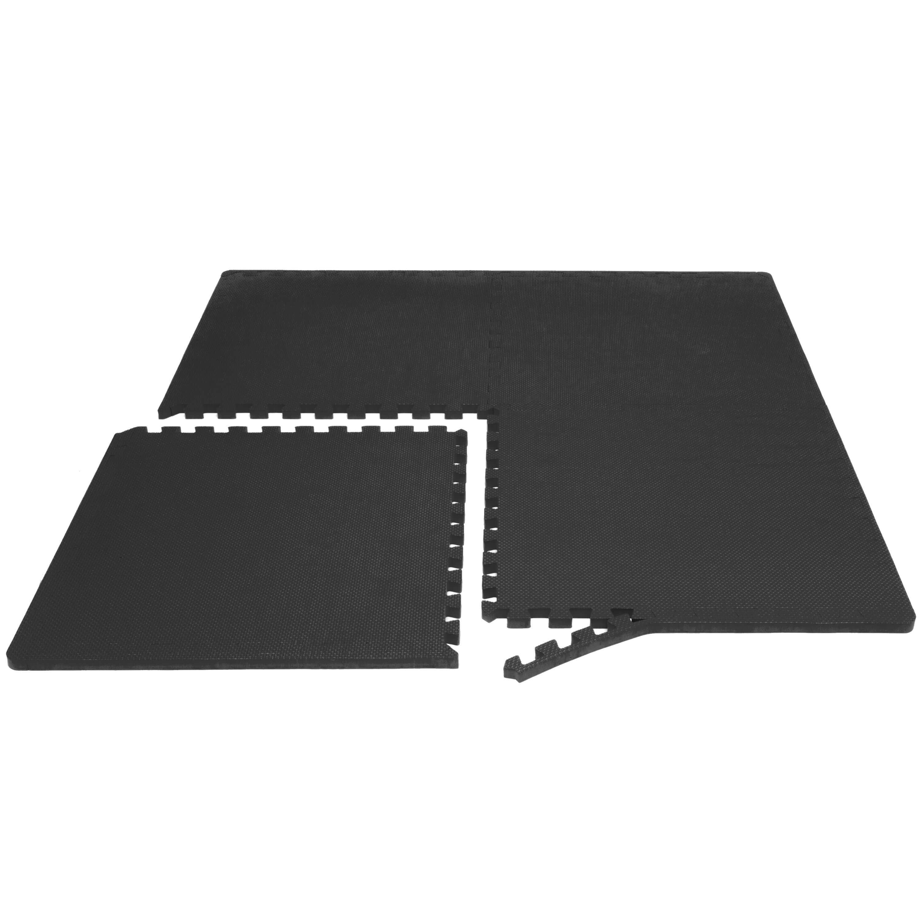 ProsourceFit Exercise Puzzle Mat 0.75" featuring interlocking foam tiles in a workout space, providing cushioning and slip-resistance.
