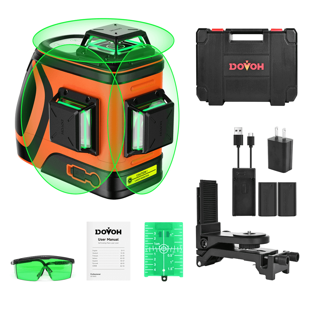 Ultra-Bright Outdoor Laser Level 3x360 - Dovoh H3-360G showcasing its bright laser lines and durable design.
