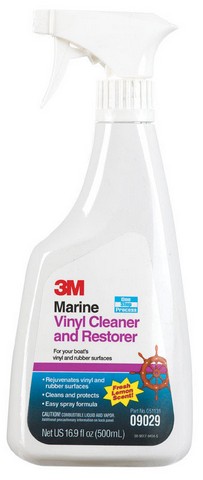 3M 09029 Vinyl Marine Cleaner & Restorer in a 15 oz spray bottle, designed for cleaning and restoring vinyl, rubber, and plastic surfaces with a fresh lemon scent.