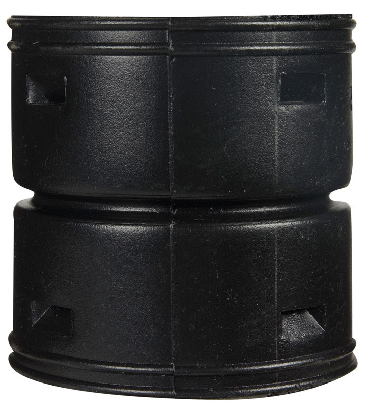 Advanced Drainage Systems 3 in. Polyethylene Slip External Snap coupling, featuring a durable black HDPE construction for reliable drainage solutions.