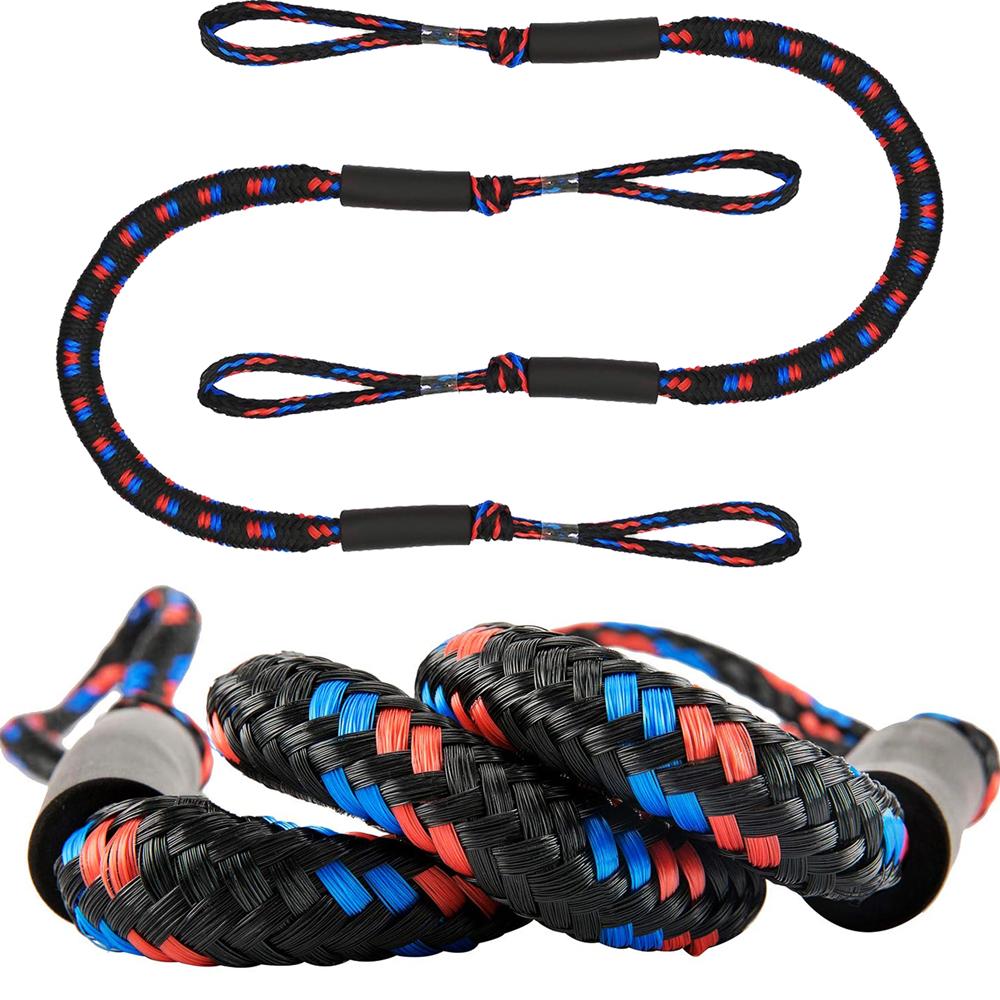 Two bungee dock lines with EVA foam floats, designed for marine mooring and easy attachment.