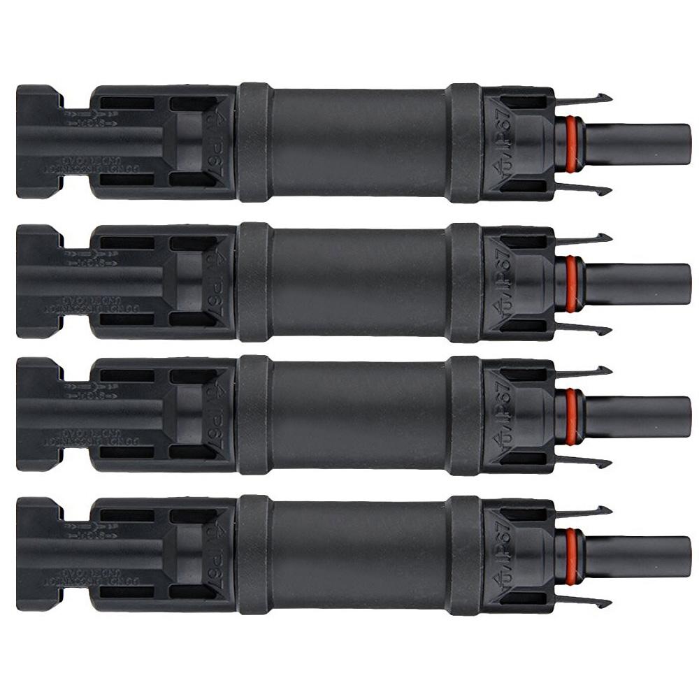 ACOPOWER 20A 4 Pair PV in-Line Diode Connector with copper contacts and rubber bushings, designed for solar panel installations.