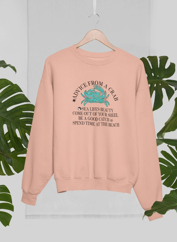 Advice From A Crab Sweat Shirt featuring unique artistic design, cozy fleece lining, and adjustable cuffs for warmth.