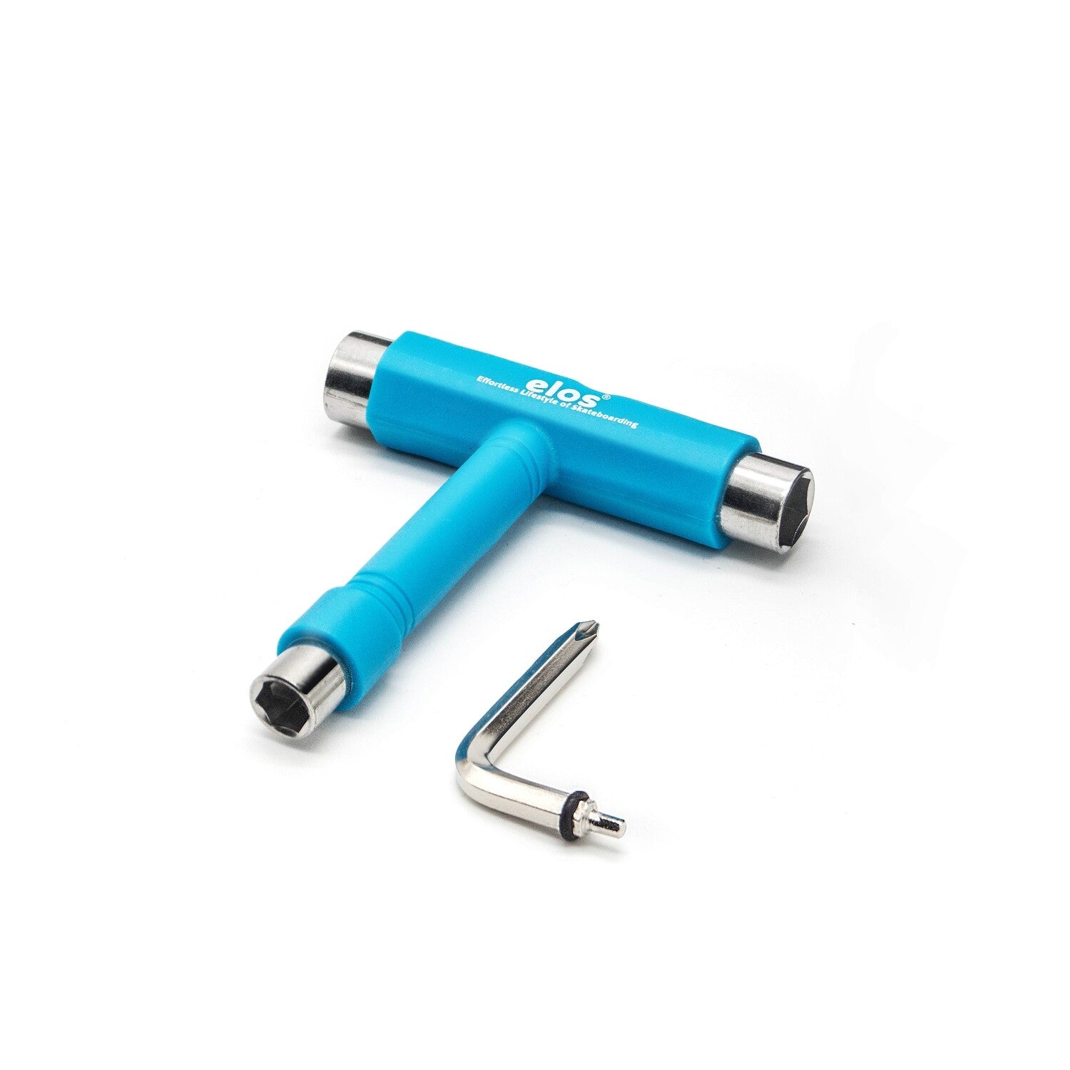 All in One Skate Tool featuring three socket sizes and a screwdriver, designed for skateboard maintenance and adjustments.