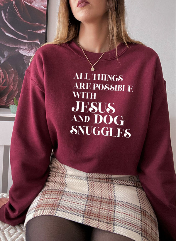 Cozy All Things Are Possible with Jesus Sweat Shirt featuring a unique design, perfect for casual wear and expressing faith.