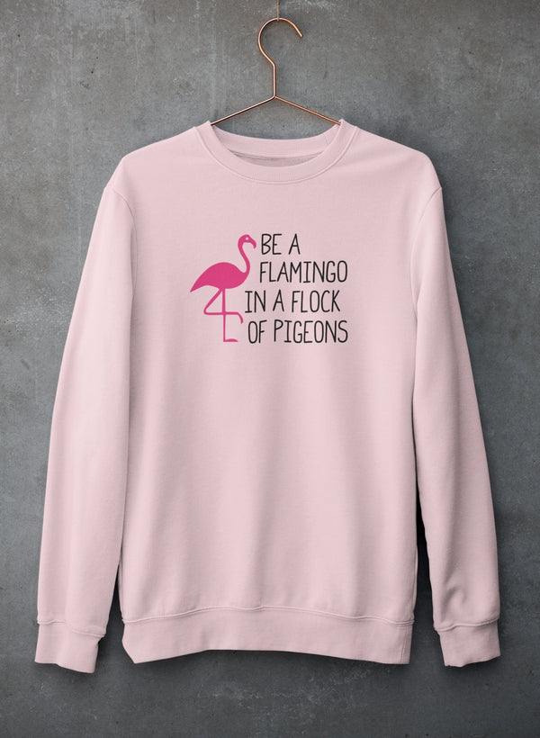 A stylish sweatshirt featuring a vibrant flamingo design, made from soft cotton/poly fleece blend, perfect for casual wear.