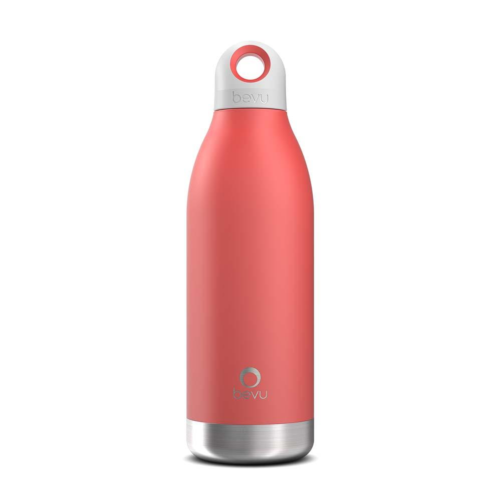 Bevu® DUO Insulated Bottle in Coral color, showcasing its sleek design and double vacuum insulation for temperature retention.