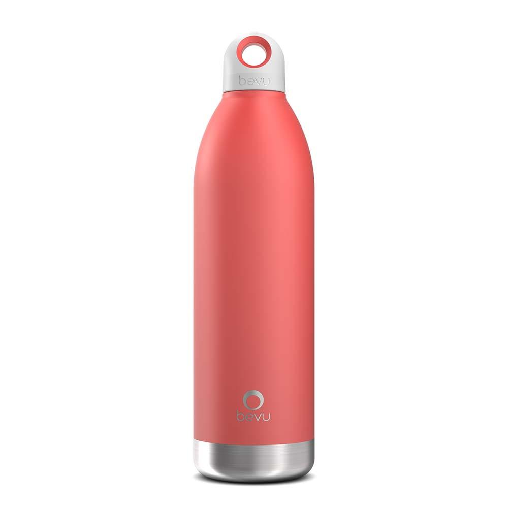 Bevu® DUO Insulated Bottle in Coral color, showcasing its sleek design and double vacuum insulation features.