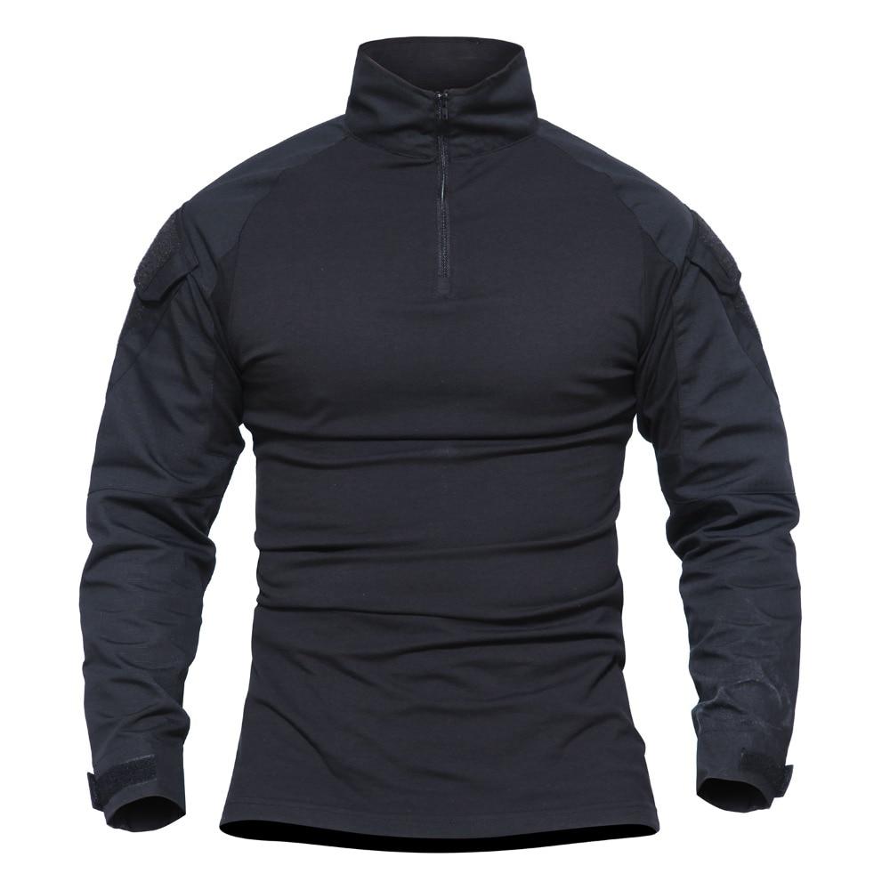 Men's camouflage tactical T-shirt featuring full sleeves and a turn-down collar, ideal for airsoft and outdoor activities.