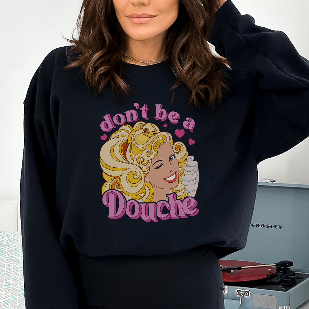 A stylish pair of 'Don't Be A Douche' sweats featuring unique designs by top artists, made from a cozy cotton/poly fleece blend.