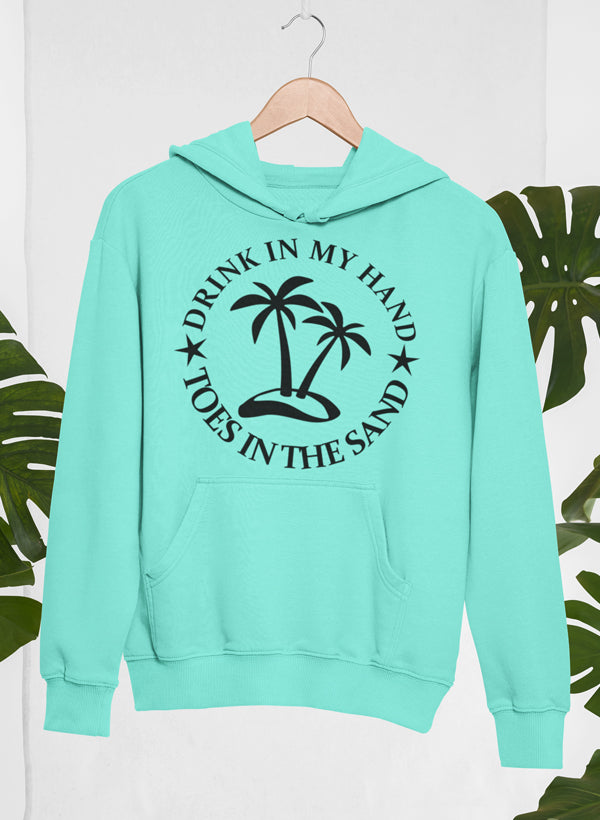 Drink In My Hand Toes In The Sand Hoodie featuring a cozy fleece lining and adjustable hood, designed by top artists.