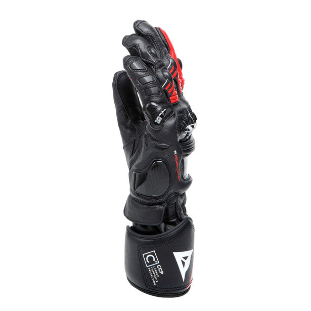 Dainese Druid 4 leather racing gloves showcasing carbon inserts and ergonomic design.