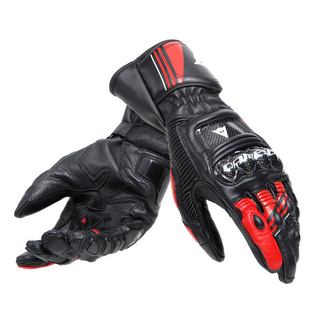 Dainese Druid 4 leather racing gloves showcasing carbon inserts and ergonomic design.