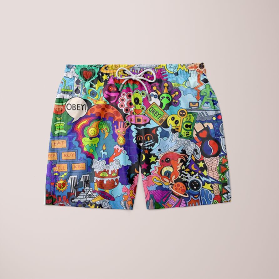 Enlightricity Max Shorts featuring a unique full print design, made from 100% microfiber, showcasing a stylish and comfortable fit.