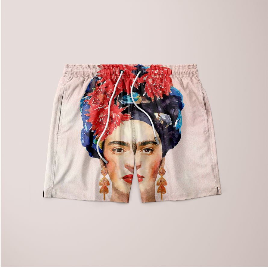 Frida Navy Shorts featuring a unique full print design, made from 100% microfiber material, showcasing a stylish and comfortable fit.