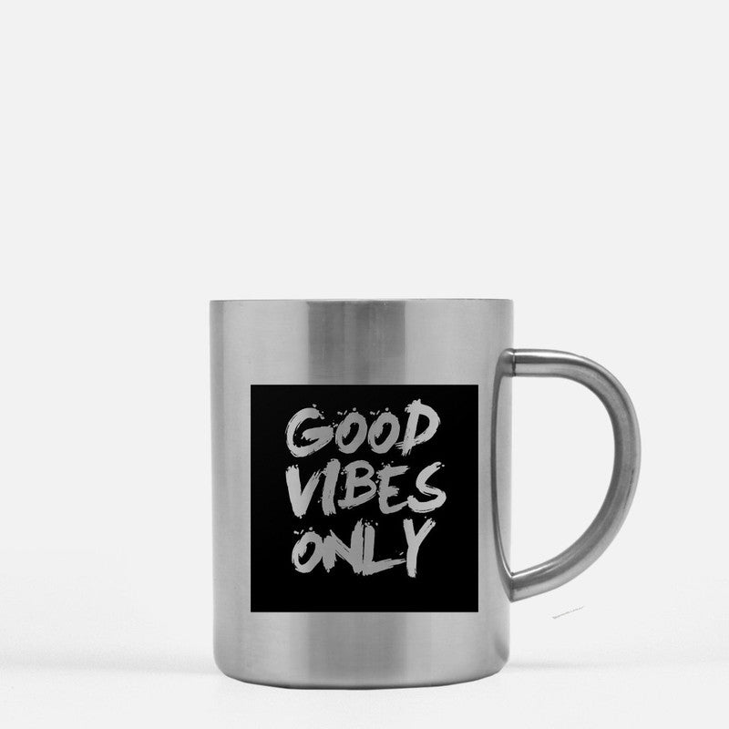 Good Vibes Only Gold & Silver Mug with elegant metallic finish and comfortable handle, perfect for coffee or tea.
