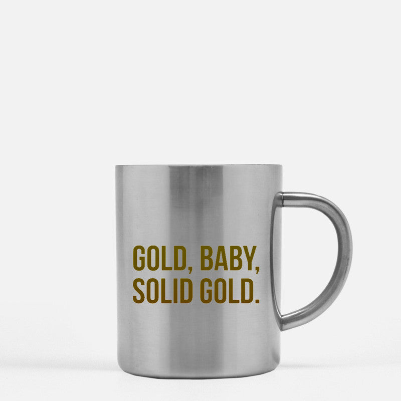 Gold Baby Solid Gold & Silver Mug with a luxurious gold metallic coating, showcasing a sleek ceramic design.
